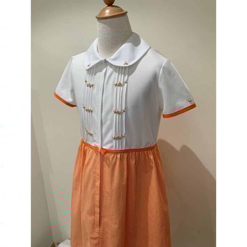 子供ワンピース 春夏 オレンジチェック 125~150 | Shichiri