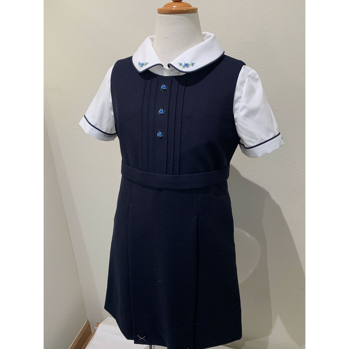 七里shichiri ジャンパースカート＆ブラウスセットブルーL（130）