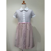 子供ワンピース 長袖 グレーxワインカラー刺繍 150