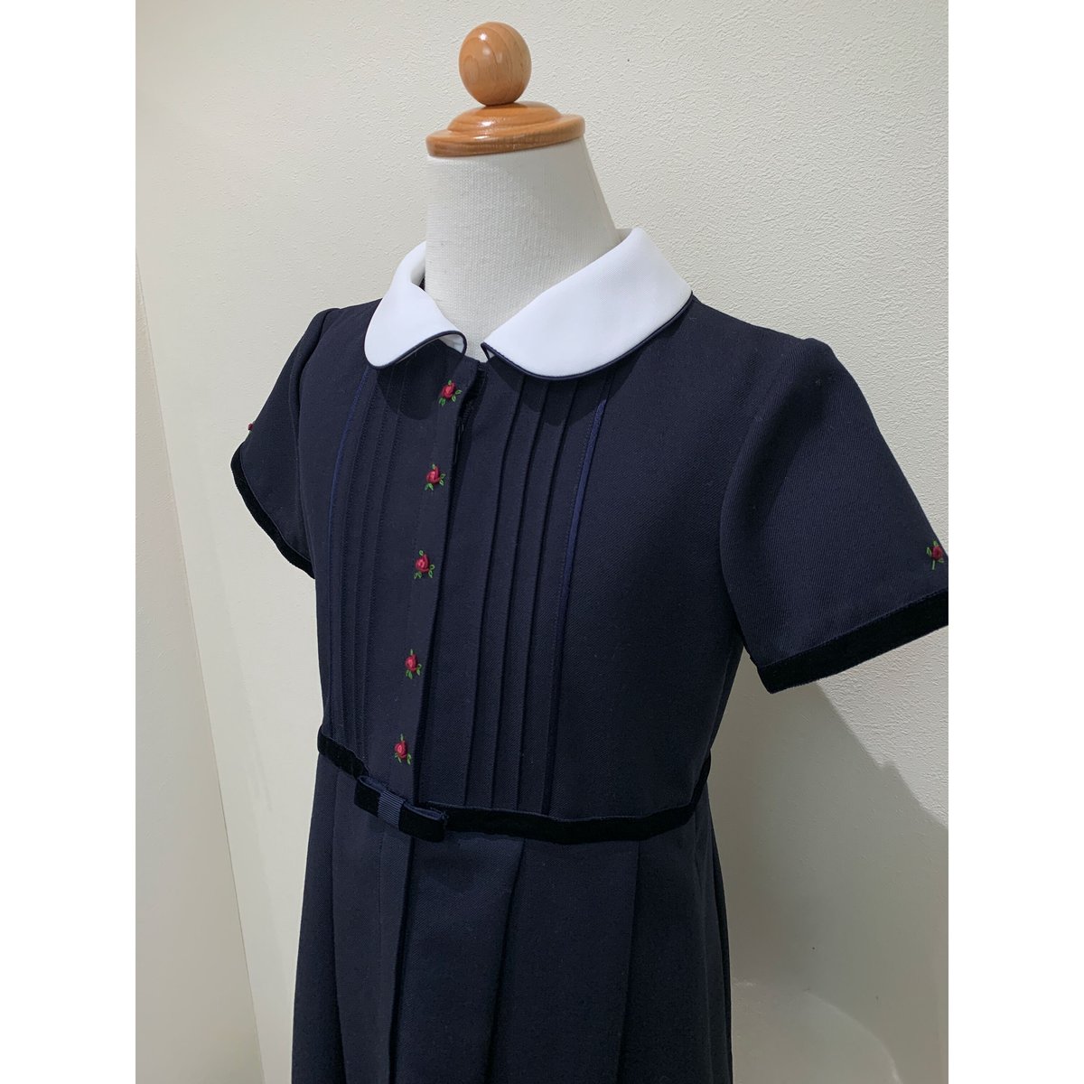 七里久美子さん　ワンピース 子供ワンピース 長袖 ブルーxブルー刺繍 125〜150 | Shichiri