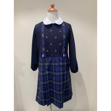 荻窪七里ワンピース130 子供ワンピース ブルーx無地スカート 125〜150 | Shichiri