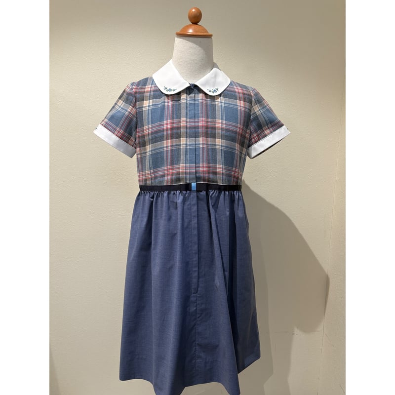 子供ワンピース ブルーx無地スカート 125〜150 | Shichiri（七里