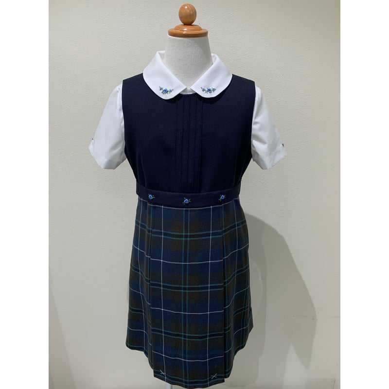 七里　shichiri ジャンパースカート＆ブラウスセット　ブルー　L（１３０） 七里 shichiri ジャンパースカート＆ブラウスセット ブルー L