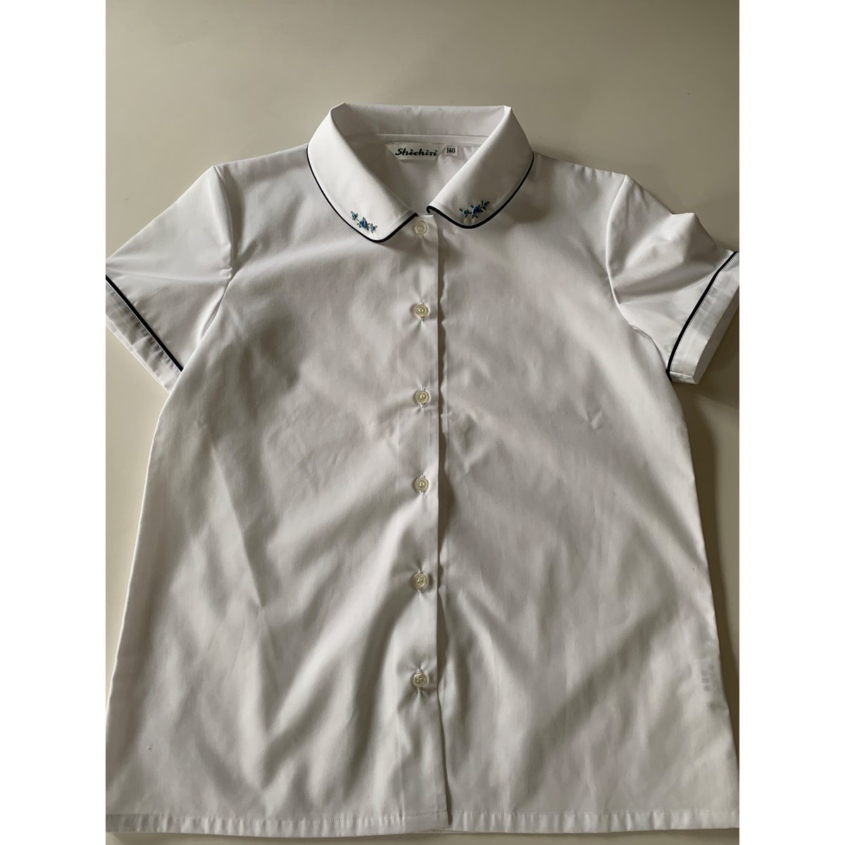 子供パイピングブラウス半袖 紺パイピング 2色 140 | Shichiri