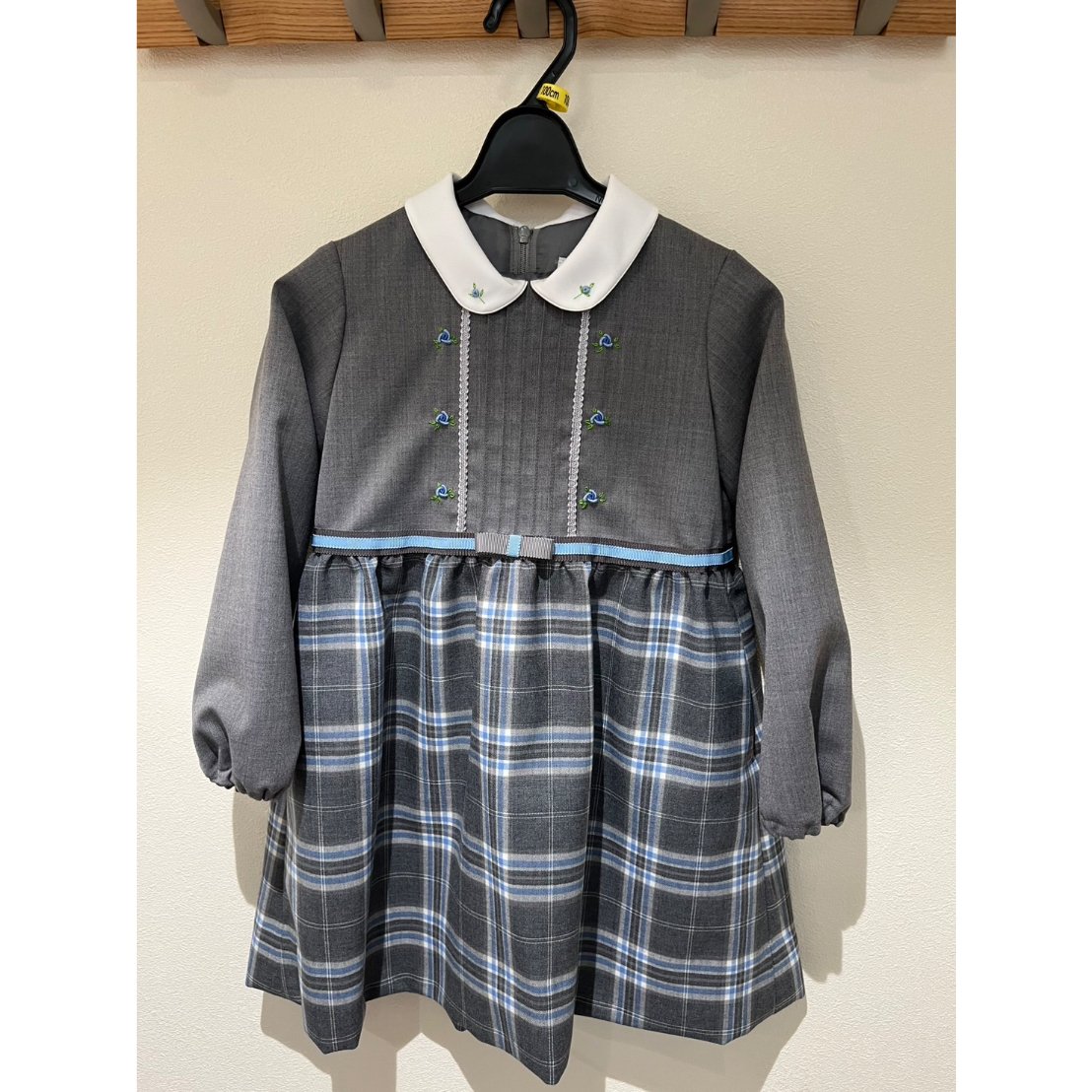 七里久美子さん　ワンピース 子供ワンピース 長袖 グレーxチェック 2色 100 | Shichiri