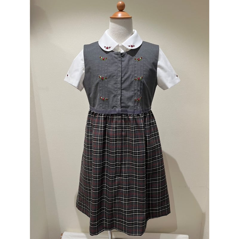 七里久美子　ジャンパースカート　新品ブラウスセット 子供 ジャンパースカート/グレー 130,140,150 | Shichiri（七里久美子）