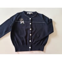 子供カーディガン花束　春夏　紺(ピンク刺繍)　　M(120)・LL(130)