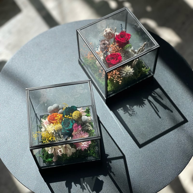 ガラスケース入りプリザーブドフラワー[Cube] Preserved flowers / Pe