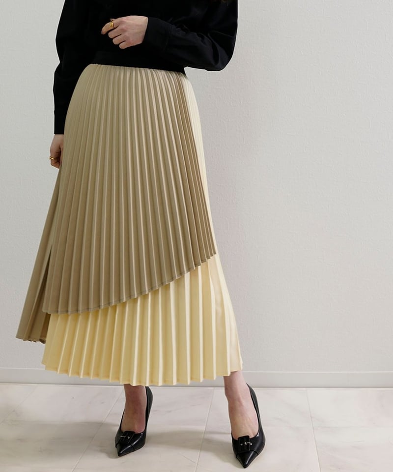 バイカラー ダブルプリーツ スカート モードテイスト CH_hdmn Pour Les  