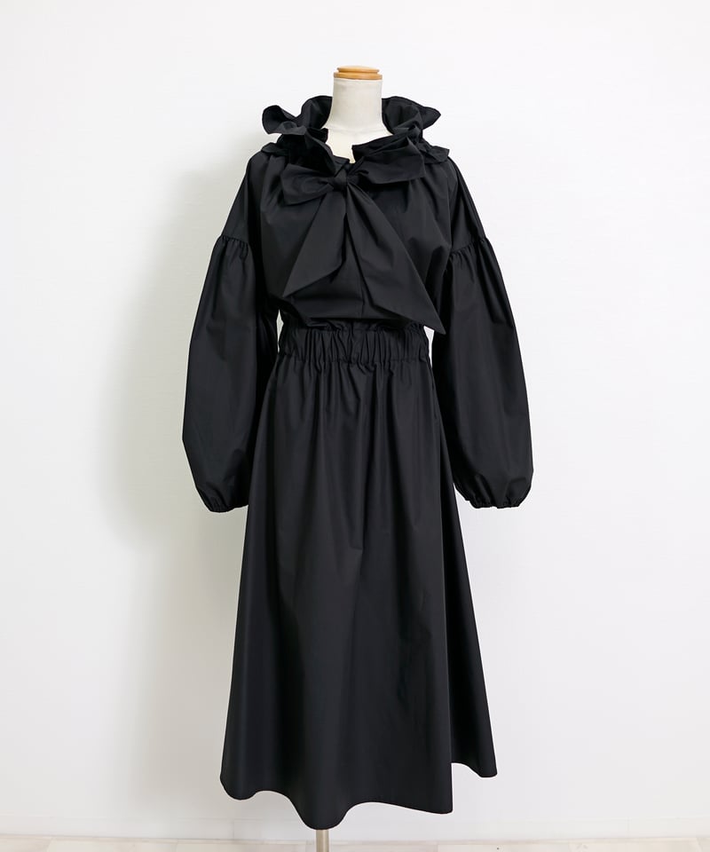 けいsovボウタイワンピ TC ギャザーネック ボウタイ ボリュームスリーブ ワンピース