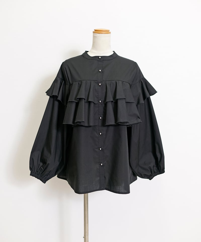 ダブル フリル メタリックボタン ブロード シャツ ブラウス CH_hdmn