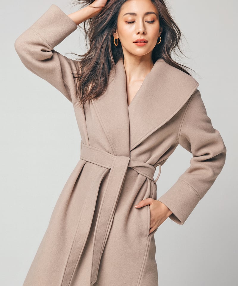 ウール100% ベルテッド ビッグカラーコート CH_hdmn | CH_hdmn