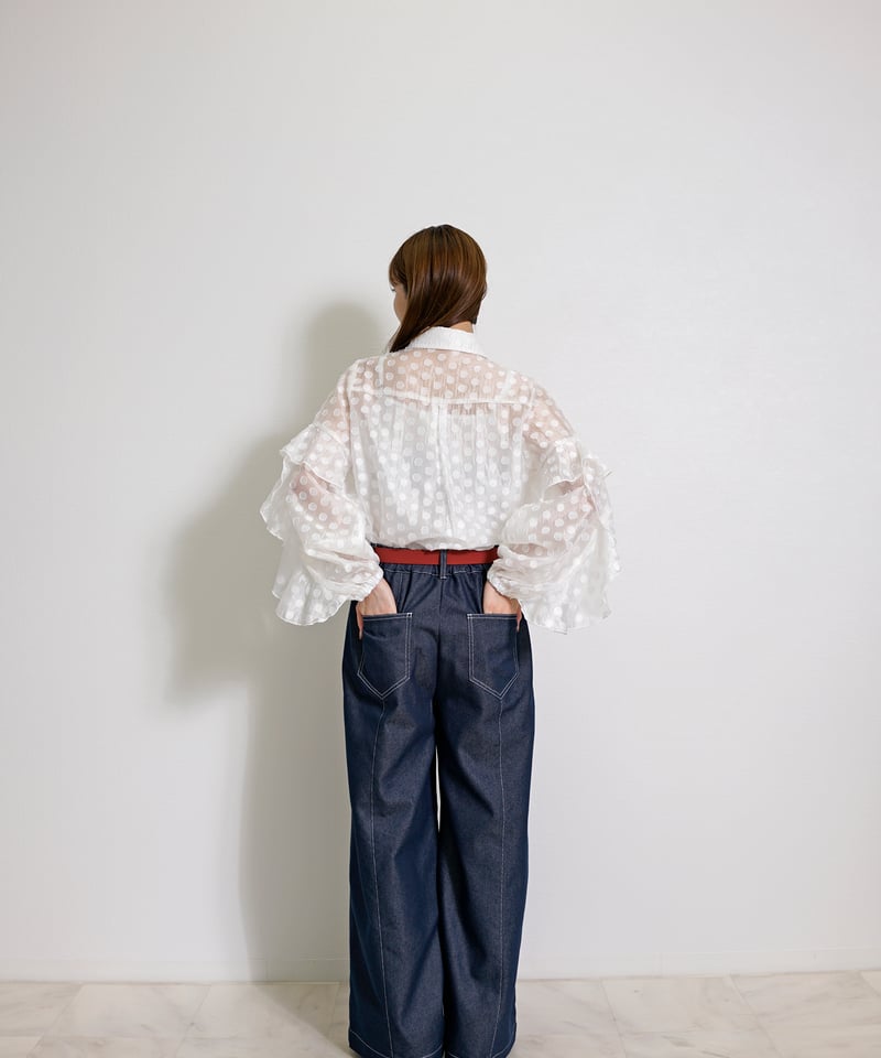 ドット ジャカード オーガンジー フリルスリーブ シアーシャツ CH_hdmn