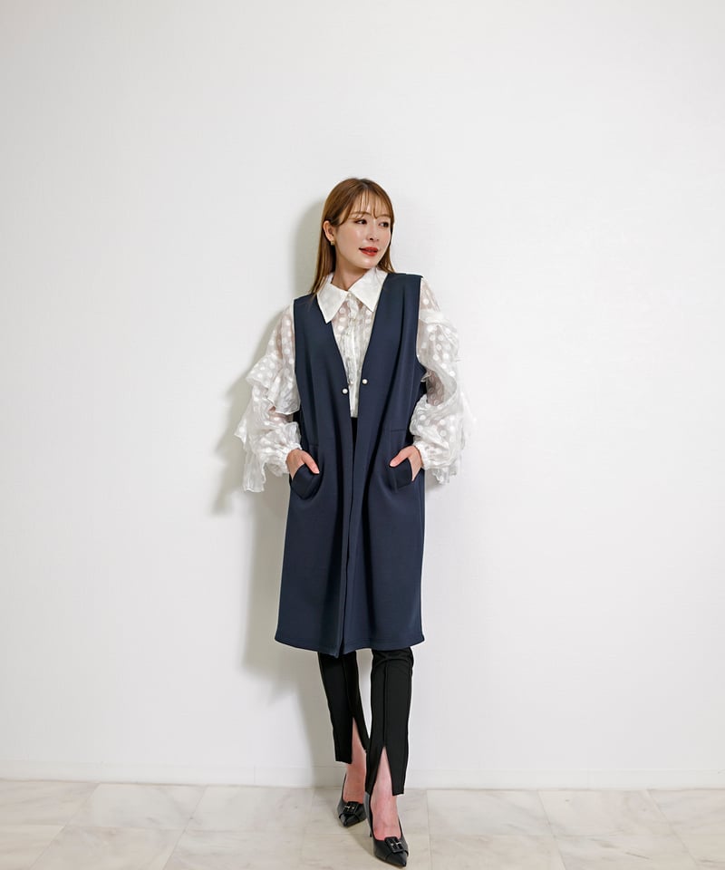 ソーノバックフリルロングジレネイビー！