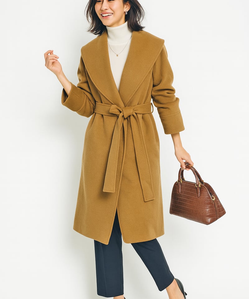 ウール100% ベルテッド ビッグカラーコート CH_hdmn | CH_hdmn