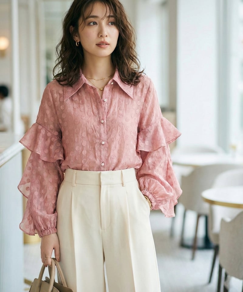 シャネル ブラウス シャツ ノースリーブ 総柄 フリル シアー S ピンク シャネル ブラウス シャツ ノースリーブ 総柄 フリル シアー S ピンク