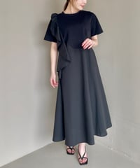 アシメ ショルダーフリル Aライン ドッキング カットソーワンピース CH_hdmn