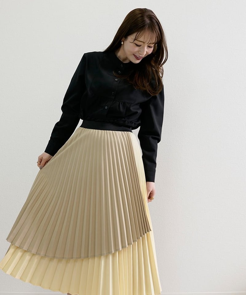 バイカラー ダブルプリーツ スカート モードテイスト CH_hdmn Pour Les  