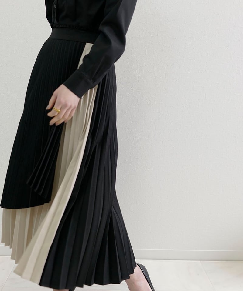 バイカラー ダブルプリーツ スカート モードテイスト CH_hdmn Pour Les  