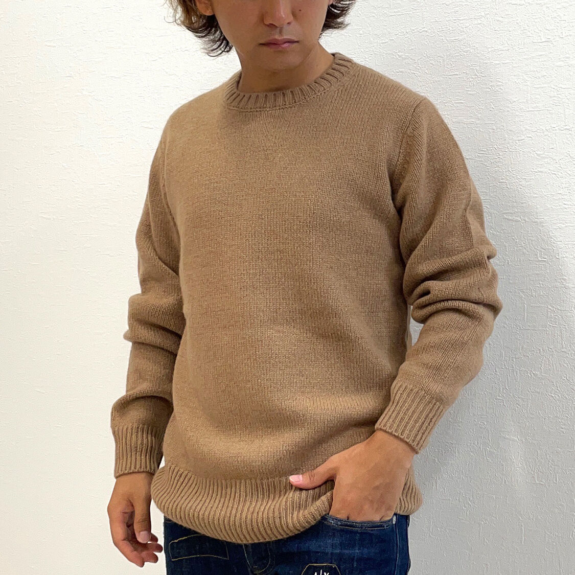 メンズ/CH_hdmn Homme】ベビーキャメル100% クルーネック ニット メンズ/CH_hdmn Homme】ベビーキャメル100% クルーネック ニット