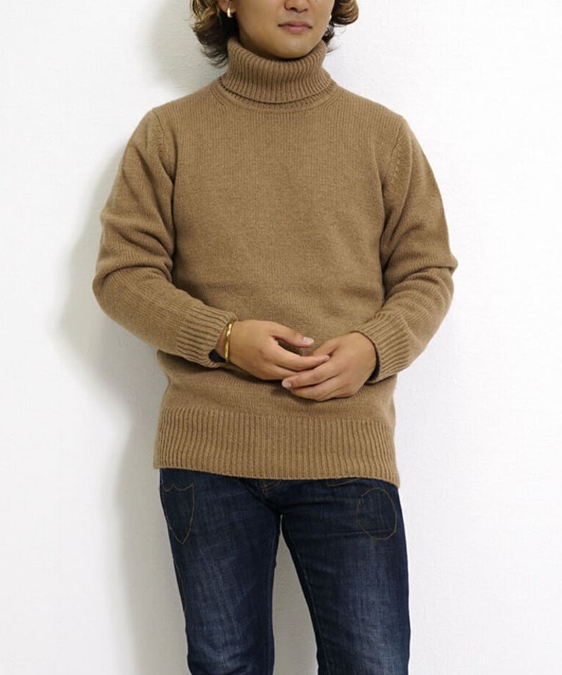 メンズ/CH_hdmn Homme】ベビーキャメル100% タートルネック ニット ... 【メンズ】毛100%★ベータメン L タートルネック 長袖セーター キャメル
