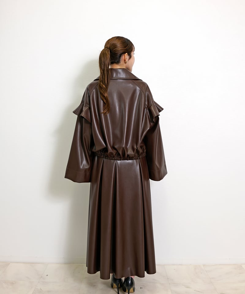 フリルスリーブ付きレザージャケット INTERPLANET（インタープラネット） ジャケット ノーカラージャケット