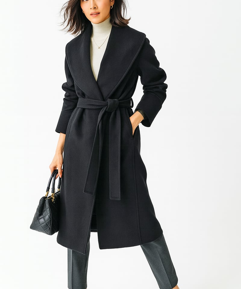 未使用 INTREND ウールカシミヤ ビッグカラーベルテッドコート 女優襟 ウール100% ベルテッド ビッグカラーコート CH_hdmn | CH_hdmn