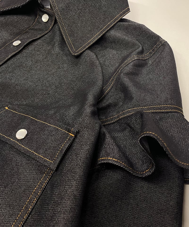 フリルスリーブ ステンカラー クロップド デニムジャケット CH_hdmn