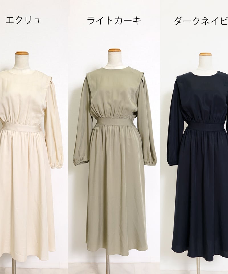 ウエスト切り替え ショルダータックデザインワンピース CH_hdmn