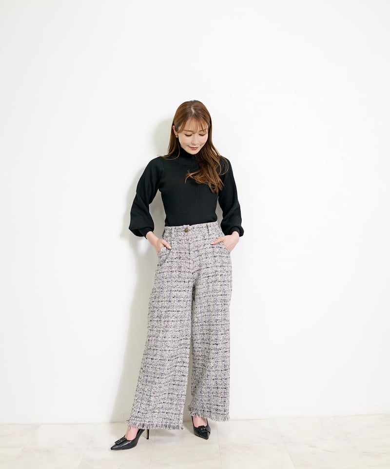 ミックス ツイード フリンジヘム ストレートパンツ CH_hdmn | CH_hdmn