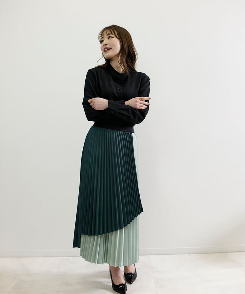 バイカラー ダブルプリーツ スカート モードテイスト CH_hdmn Pour Les  