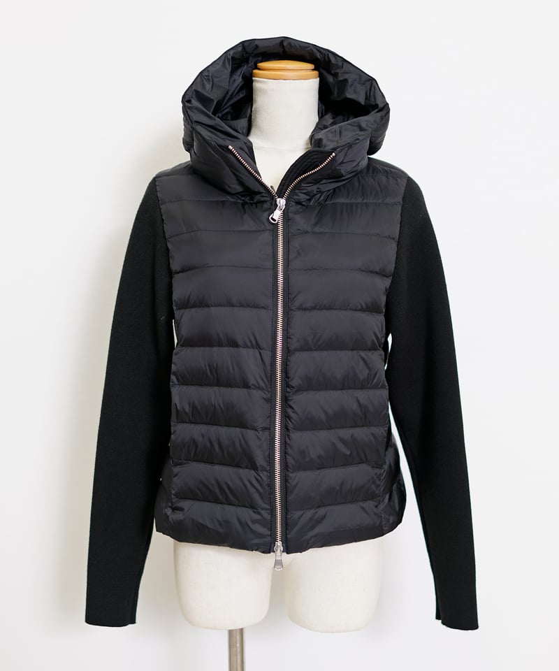 新作】 ニット袖 フード付き ダウンジャケット ダウン80% フェザー20