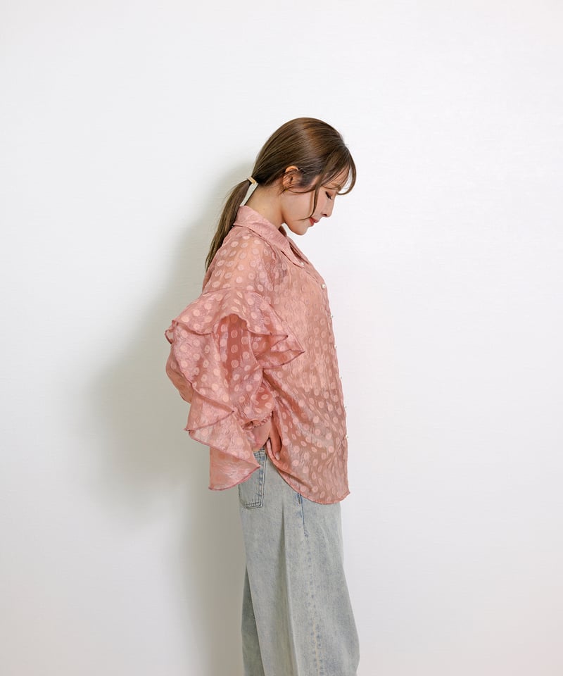 willfully オーガンジーフリルレイヤードシャツ セール】Long frill big collar shirt / ロングフリルビック