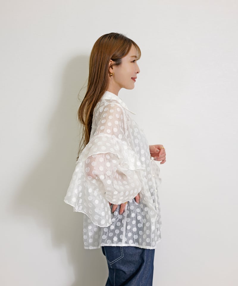 coco＊オーガンジーフリルレイヤードポイントギャザーシャツ coco