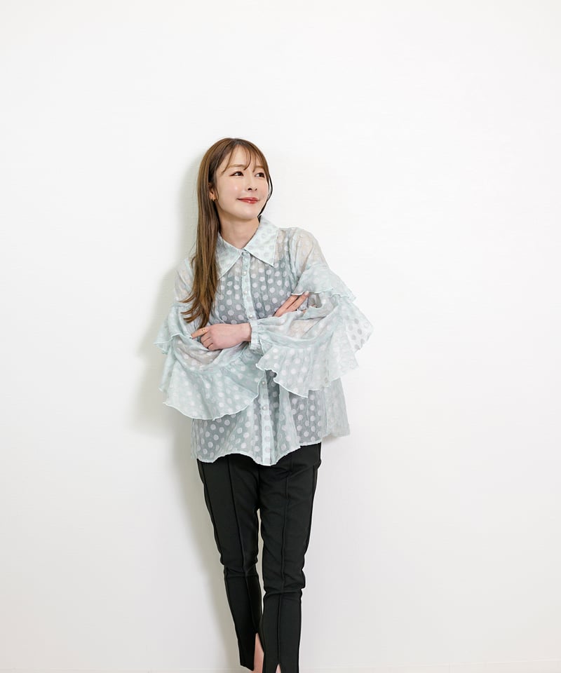 coco＊オーガンジーフリルレイヤードポイントギャザーシャツ coco