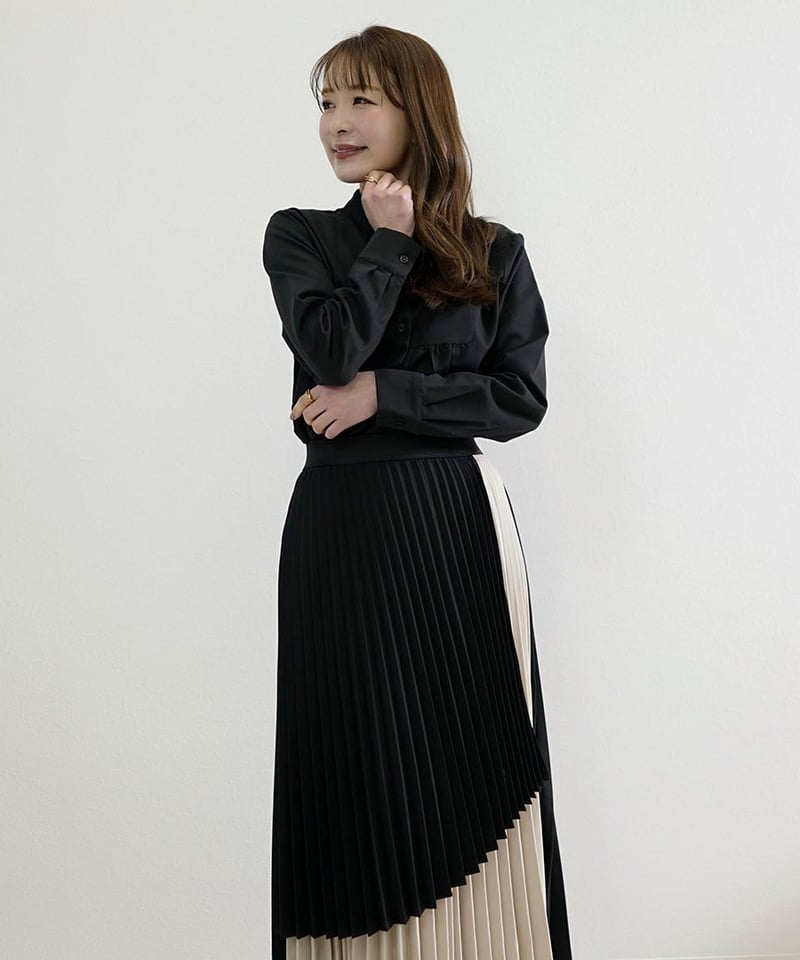 バイカラー ダブルプリーツ スカート モードテイスト CH_hdmn Pour Les  