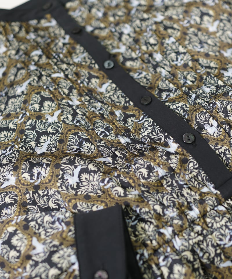 アラベスク バロック柄 ピンタックワンピース レトロ 欧風