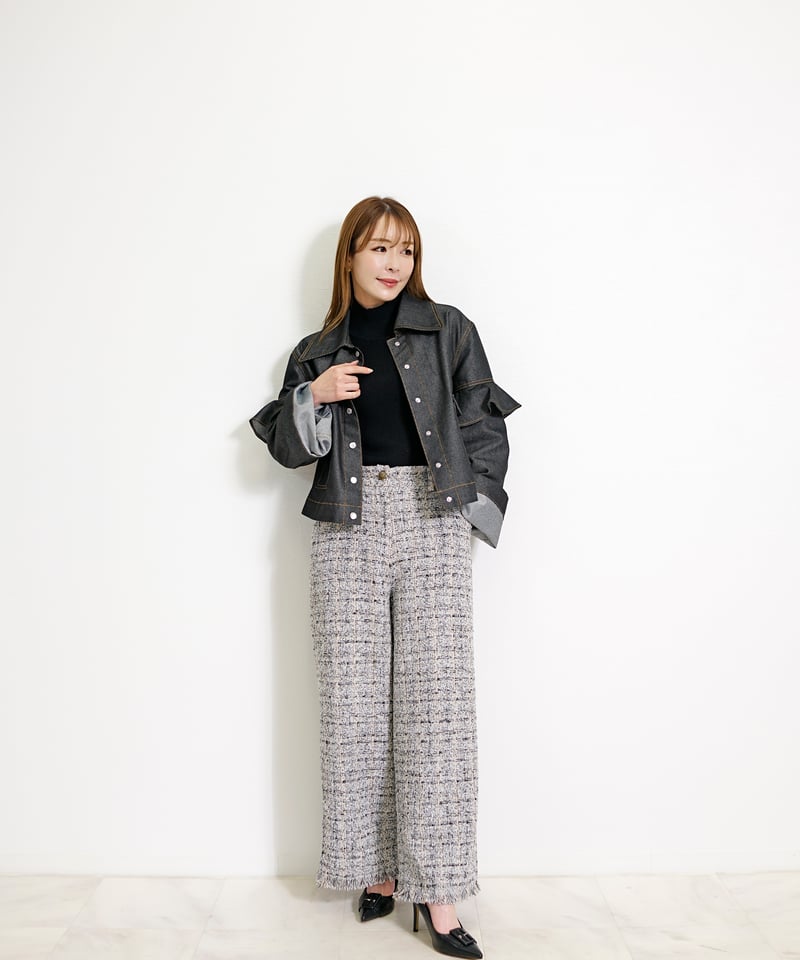 ミックス ツイード フリンジヘム ストレートパンツ CH_hdmn | CH_hdmn
