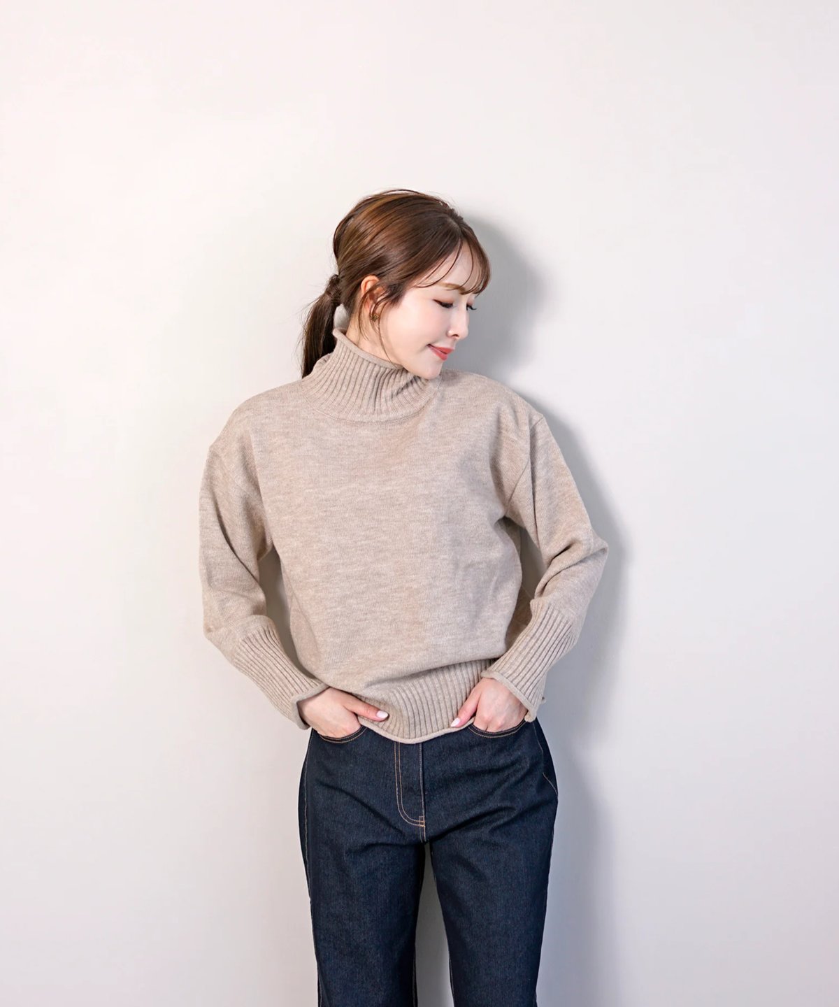 2025AW新作】 6色 ハイネック 非ウール ミドルゲージ ニット プル