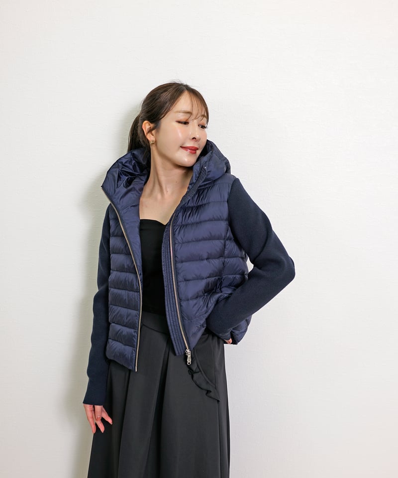 新作】 ニット袖 フード付き ダウンジャケット ダウン80