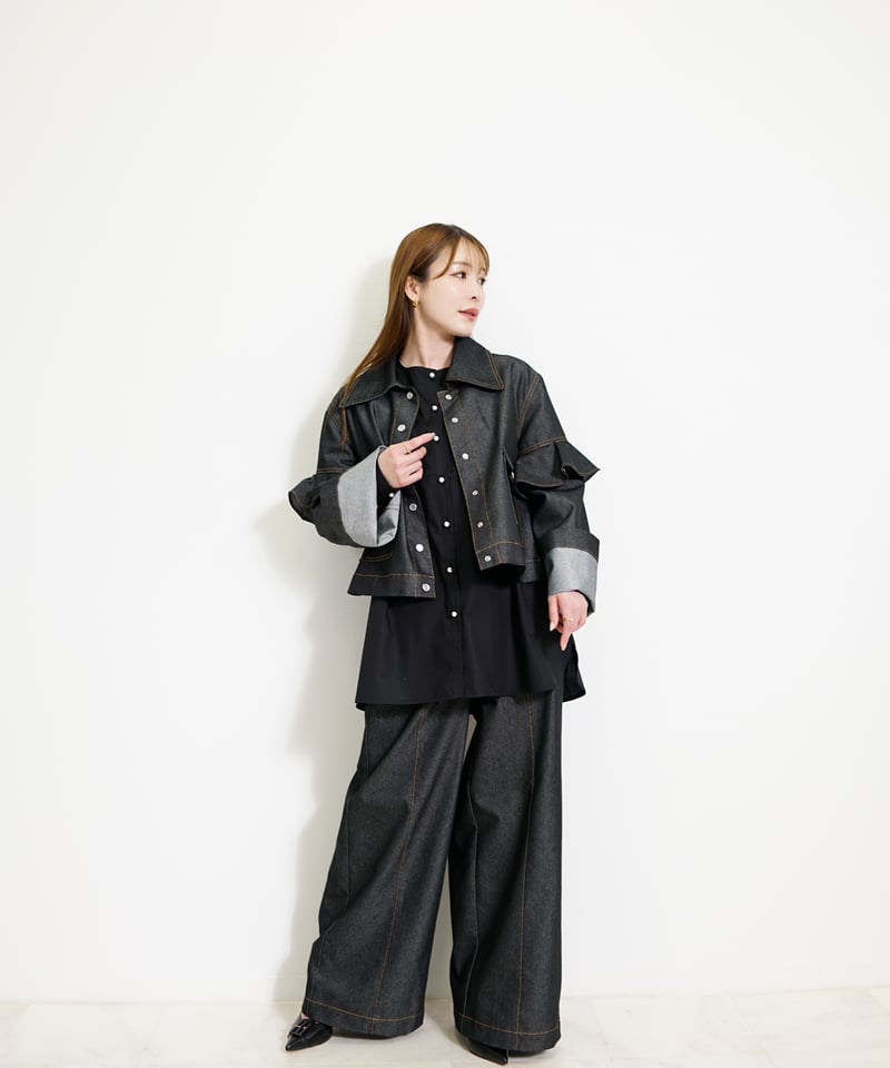   ブラック クロップドデニムジャケット INGNI デニムジャケット gジャン クロップドデニムジップ