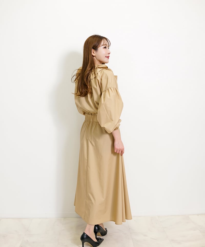 TC ギャザーネック ボウタイ ボリュームスリーブ ワンピース CH_hdmn