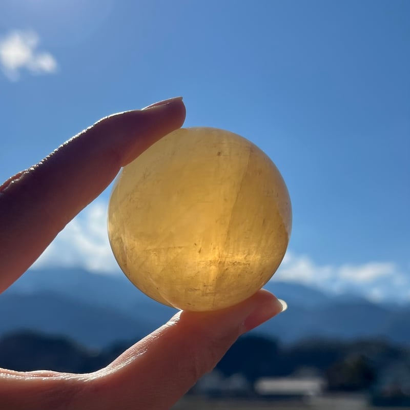 【巨大】★虹入り★115mm 2,2kg イエローカルサイト 丸玉 スフィア 高品質]オレンジカルサイト丸玉/スフィア（直径約39.5mm） - 埼玉県