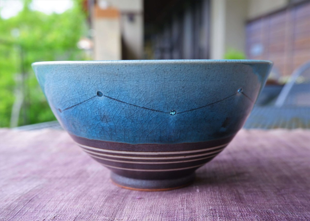 久谷陶泉窯陶印入り青と白の手描き陶器花瓶 九谷青窯 - 久谷陶泉窯陶印入り青と白の手描き陶器