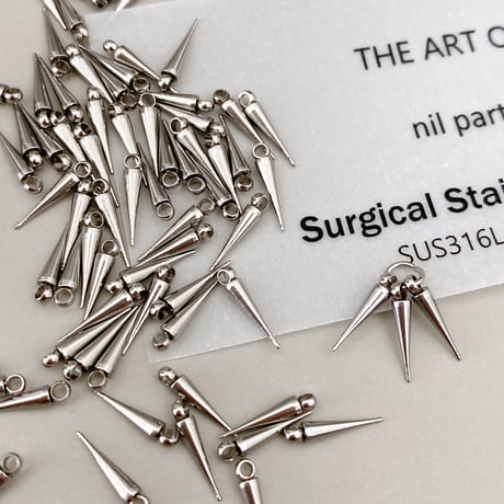 [ 10pcs ] スパイク SS 10mm × 2mm [ シルバー ] コーン カン付き サージカルステンレス パーツ チャーム トゲ 角 p-2119273s