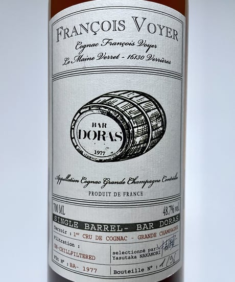Cognac François VOYER 1977 pour BAR DORAS 96本限定 (700ml / 48.7%vol )