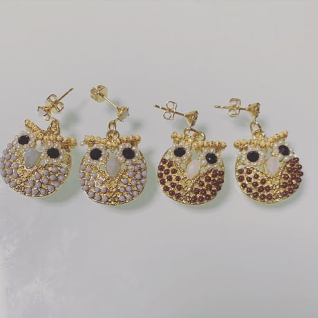 ふくろうピアス　ブルーグレイ