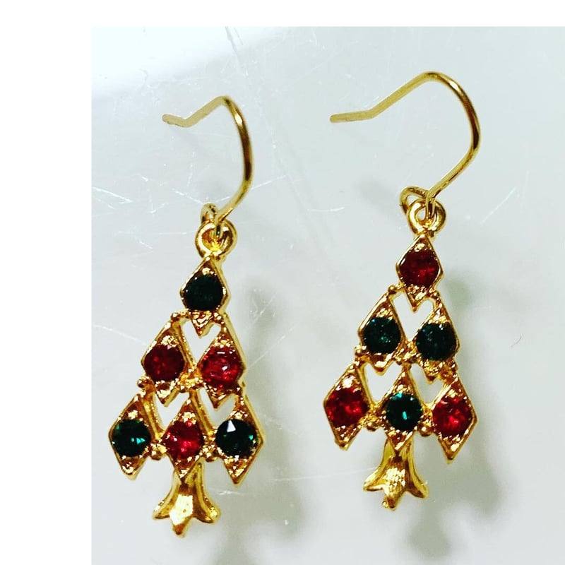 クリスマスツリーピアス・イヤリング①（クリスマスカラー ゴールド