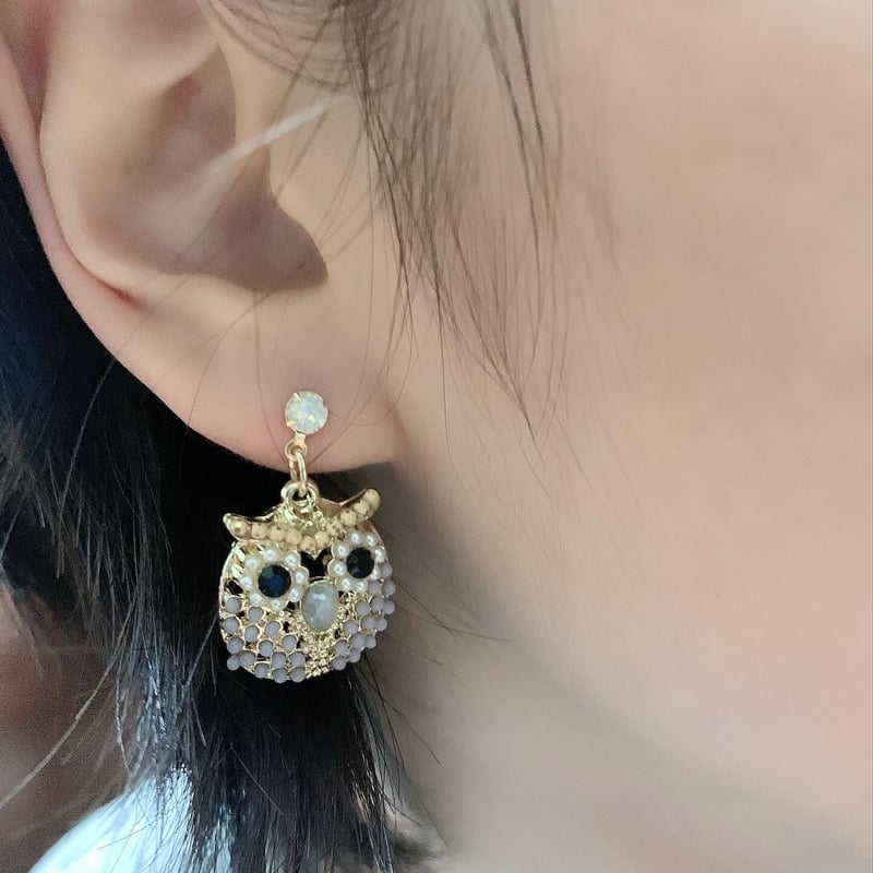 ふくろうピアス ブルーグレイ | ワタデキストア