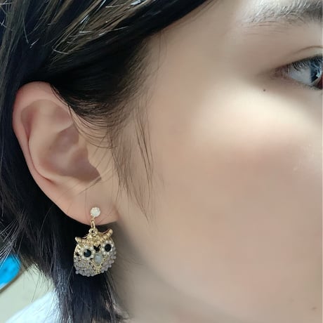 ふくろうピアス　ブルーグレイ